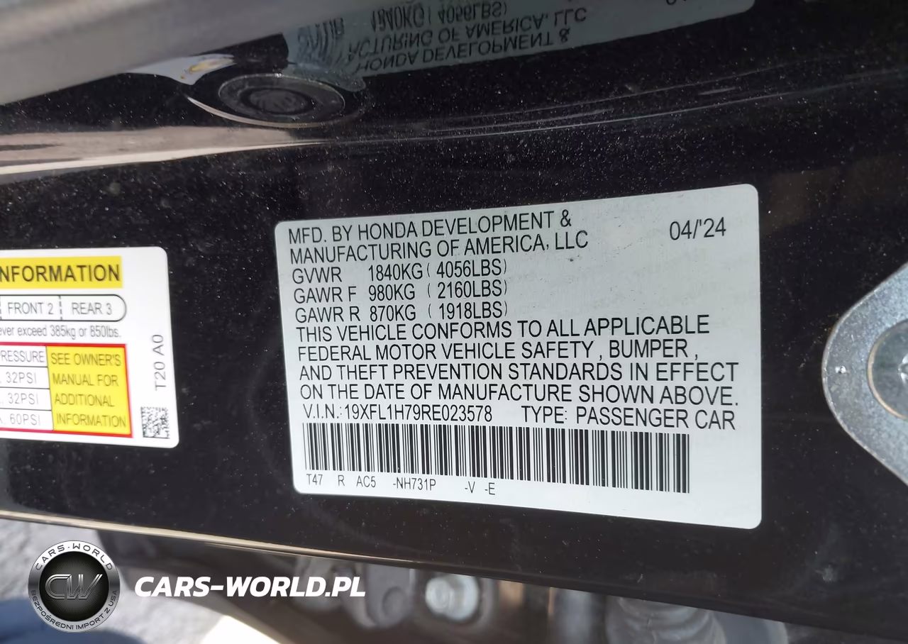 2024 Honda Civic Ex-L VIN:19XFL1H79RE023578 - 9