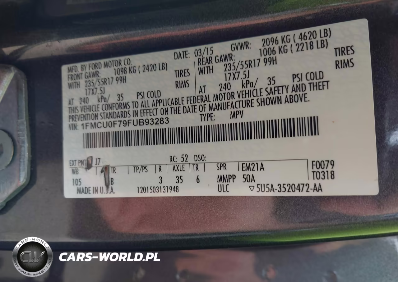 2015 Ford Escape S VIN:1FMCU0F79FUB93283 - 9
