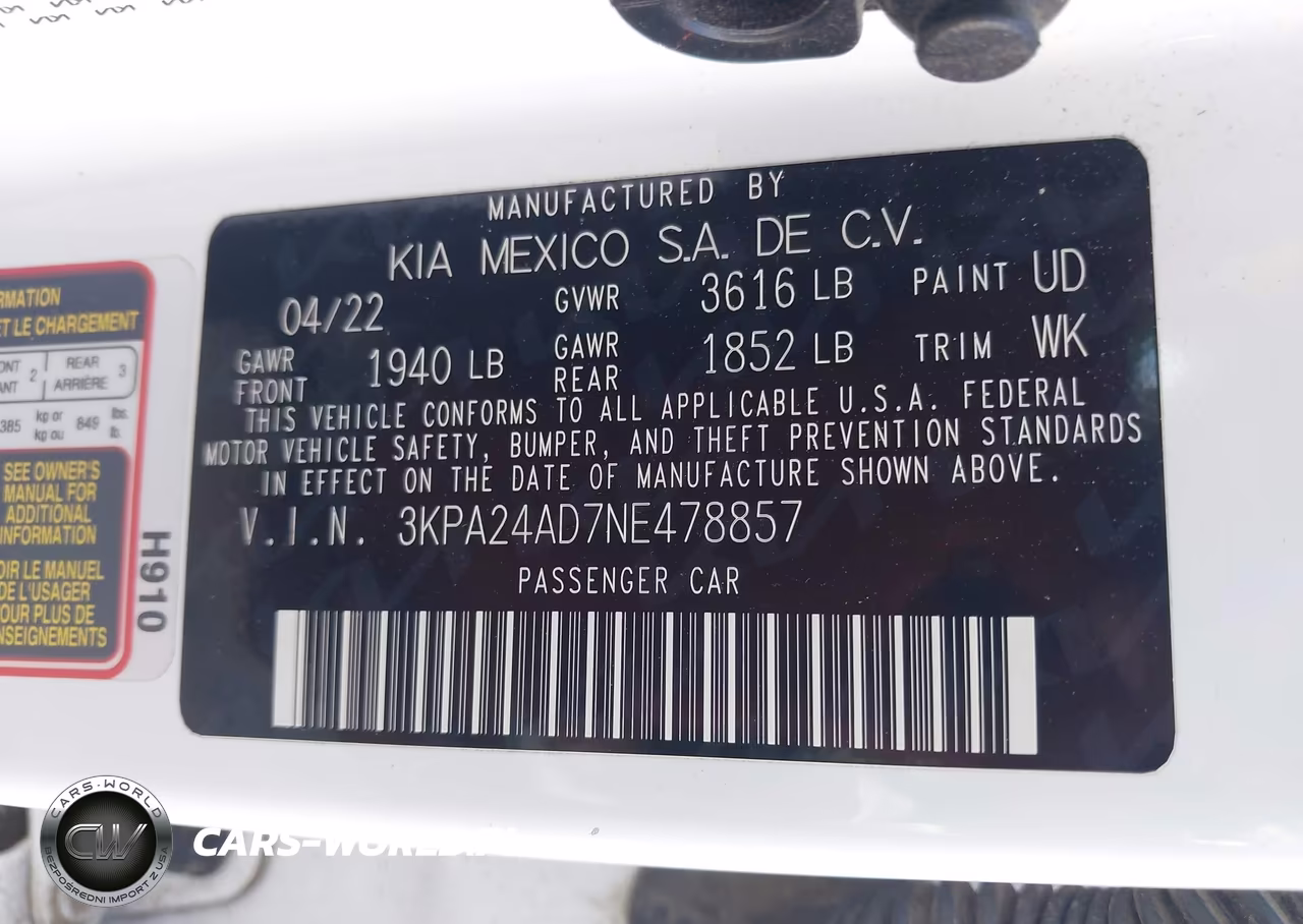 2022 Kia Rio S VIN:3KPA24AD7NE478857 - 9