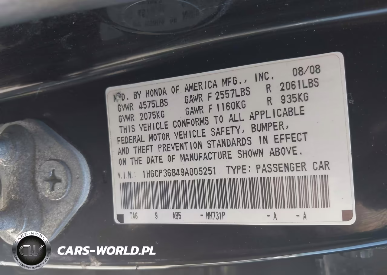 2009 Honda Accord 3.5 Ex-L VIN:1HGCP36849A005251 - 9