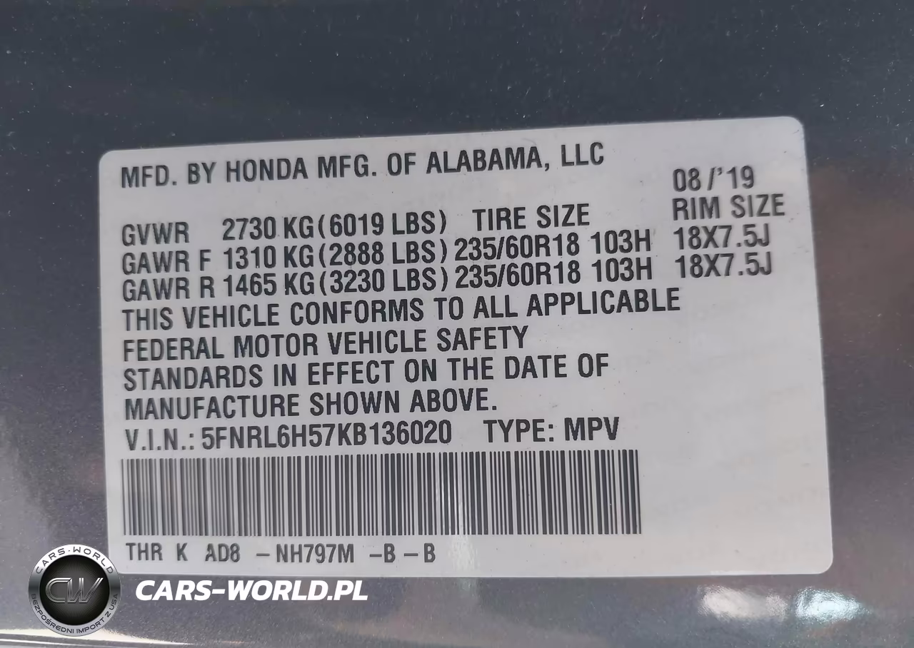 2019 Honda Odyssey Ex VIN:5FNRL6H57KB136020 - 9