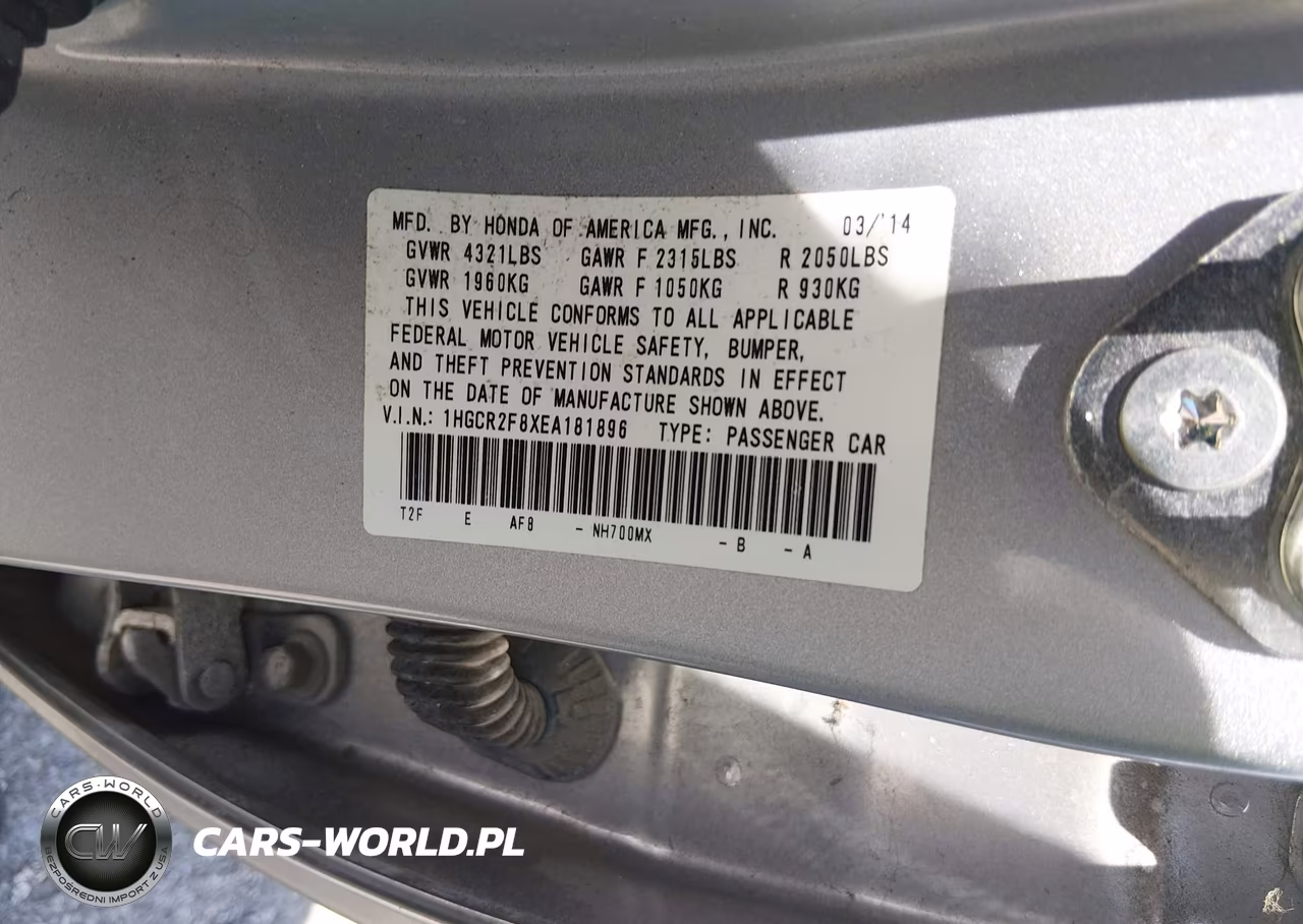 2014 Honda Accord Ex-L VIN:1HGCR2F8XEA181896 - 9