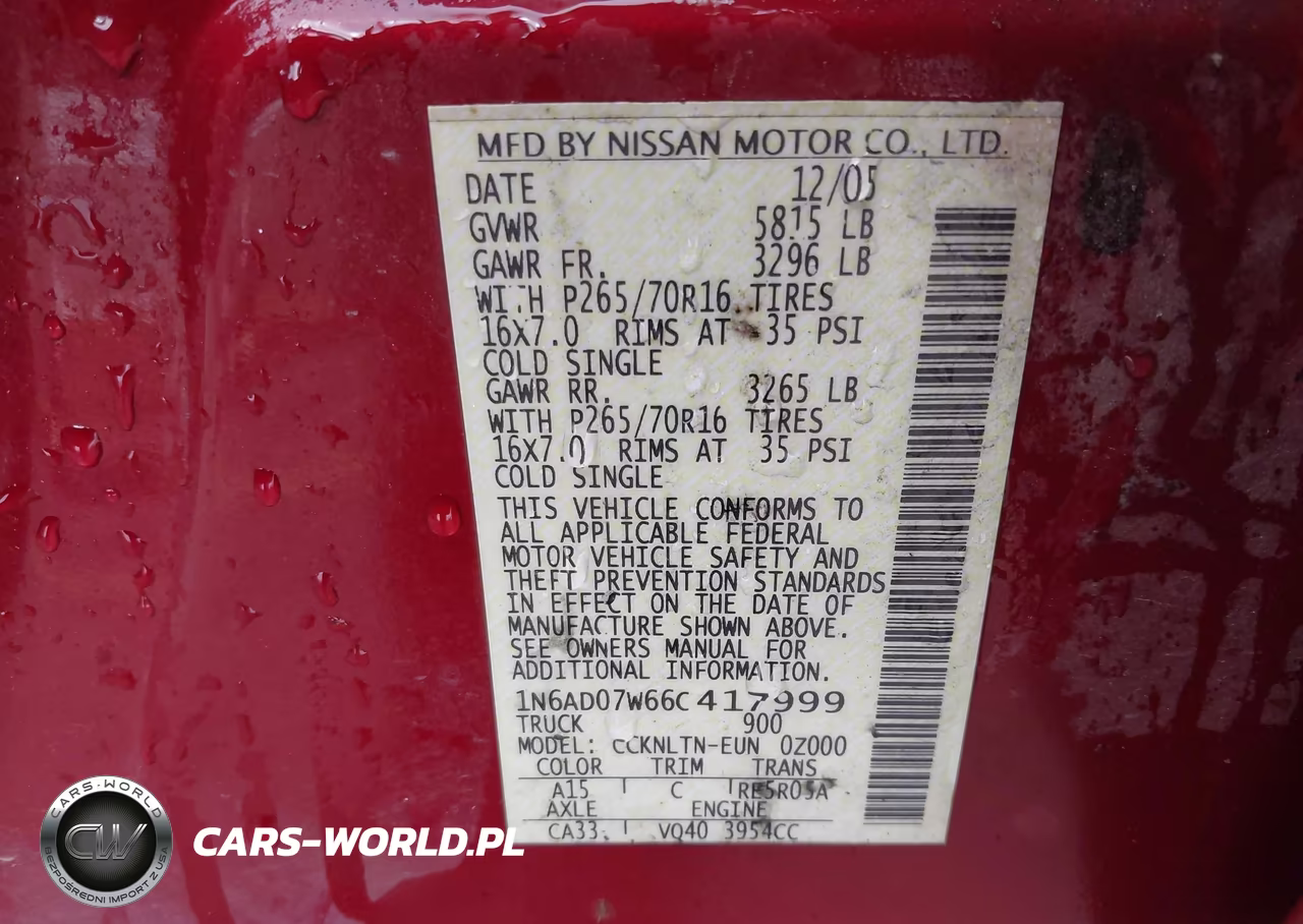 2006 Nissan Frontier Se VIN:1N6AD07W66C417999 - 9