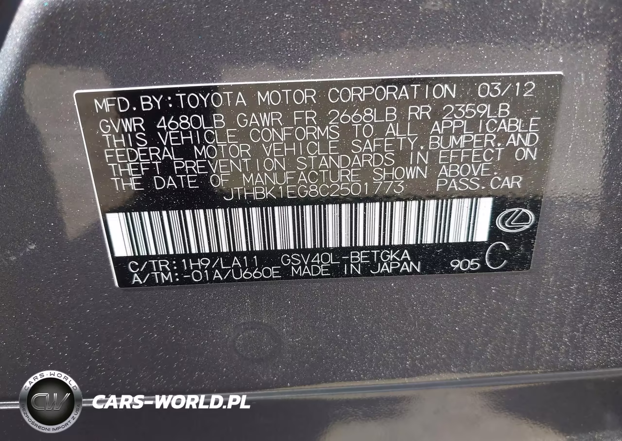 2012 Lexus Es 350 VIN:JTHBK1EG8C2501773 - 9