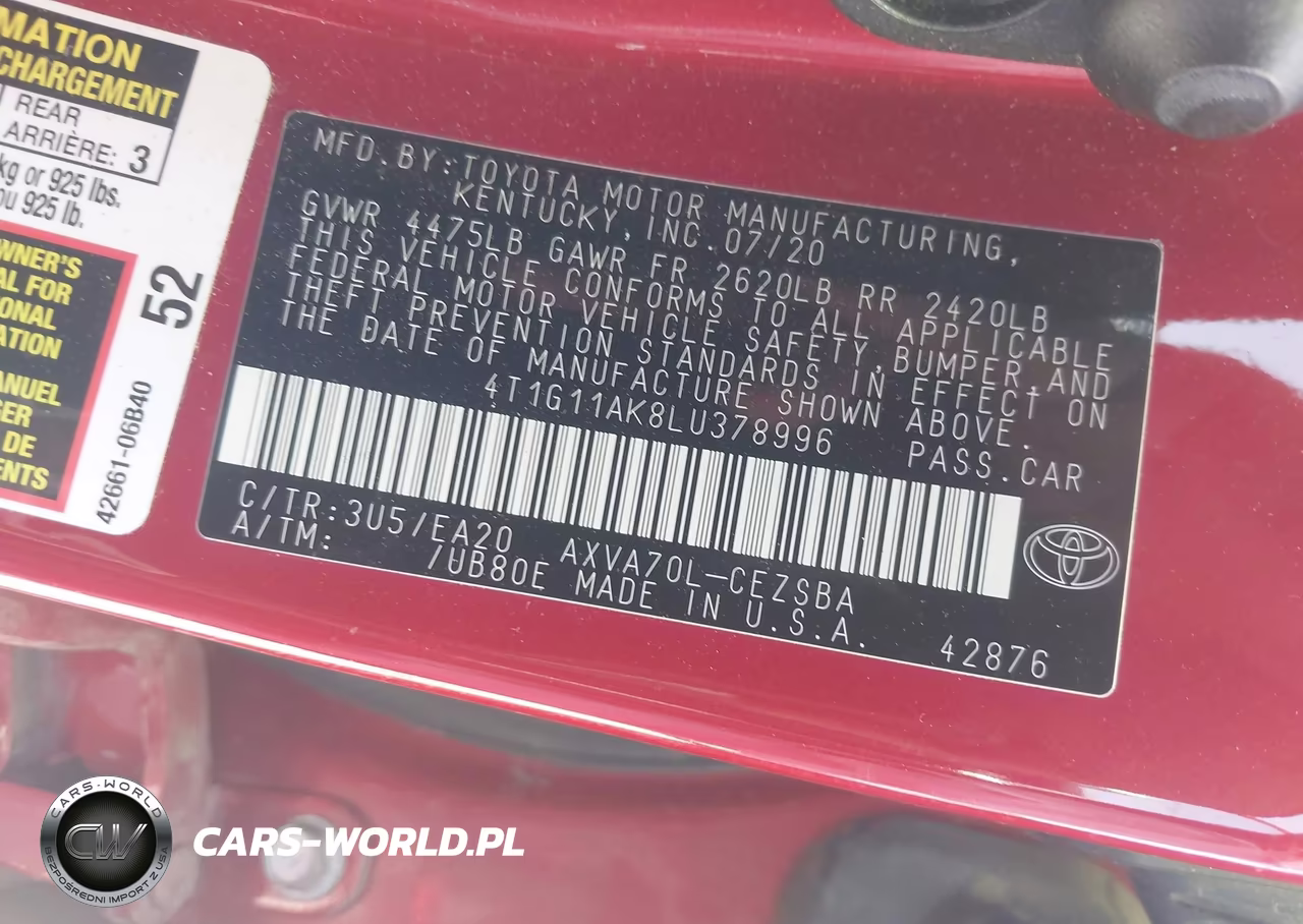 2020 Toyota Camry Se VIN:4T1G11AK8LU378996 - 9