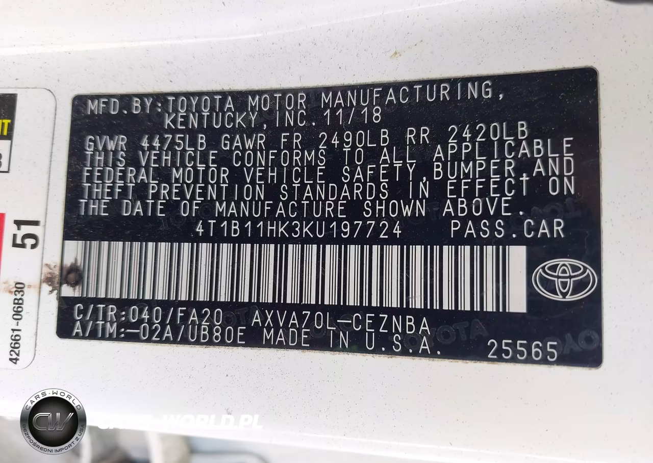 2019 Toyota Camry Le VIN:4T1B11HK3KU197724 - 9