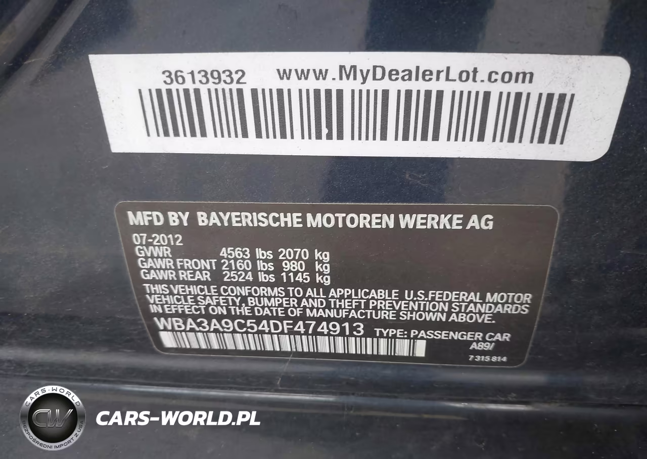 2013 BMW 335I VIN:WBA3A9C54DF474913 - 9