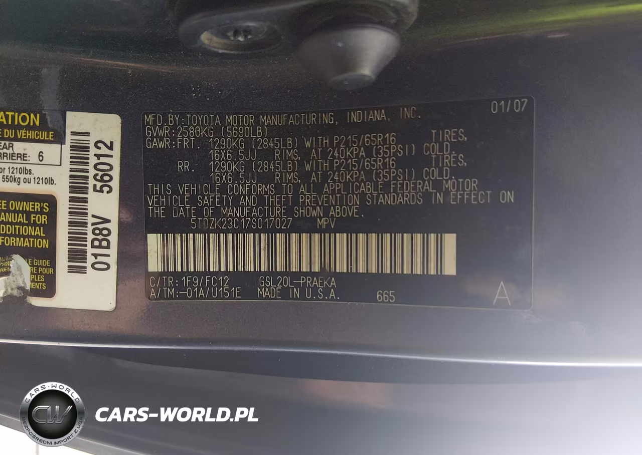 2007 Toyota Sienna Le VIN:5TDZK23C17S017027 - 9