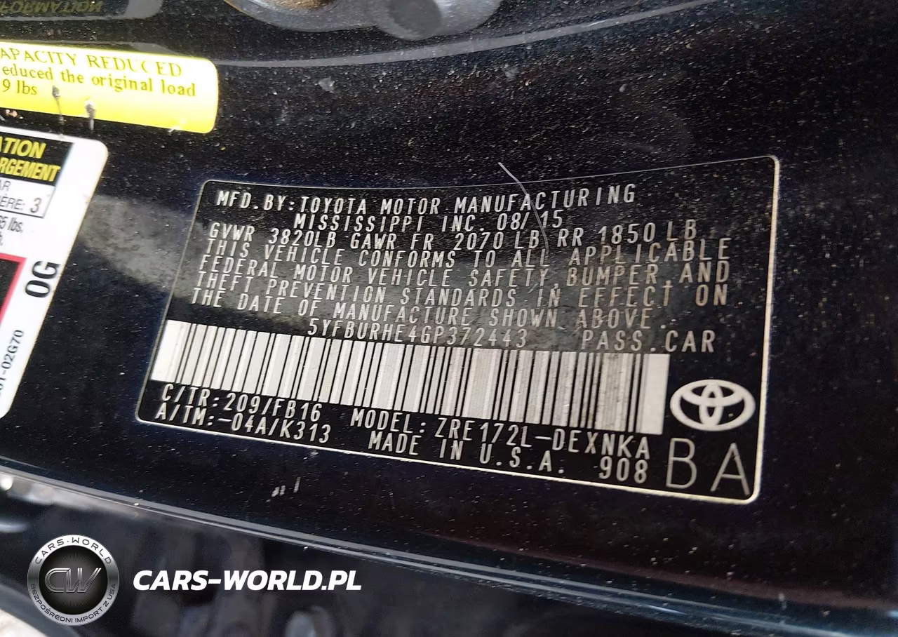 2016 Toyota Corolla Le VIN:5YFBURHE4GP372443 - 9