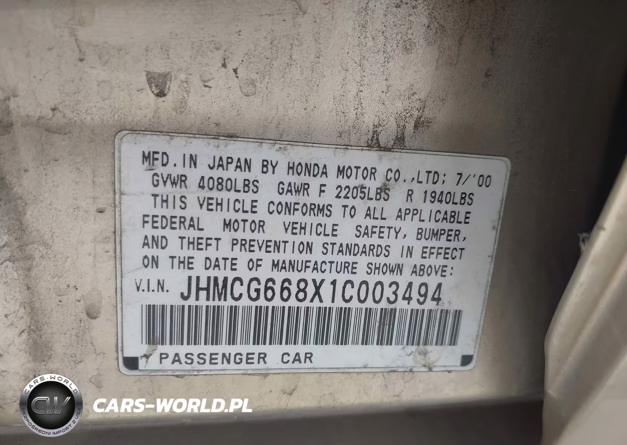 2001 Honda Accord 2.3 Ex VIN:JHMCG668X1C003494 - 9