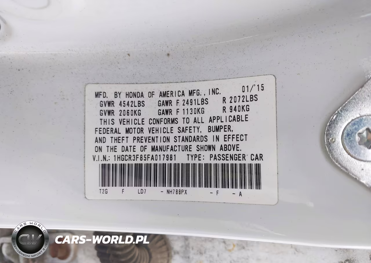 2015 Honda Accord Ex-L V-6 VIN:1HGCR3F85FA017981 - 9