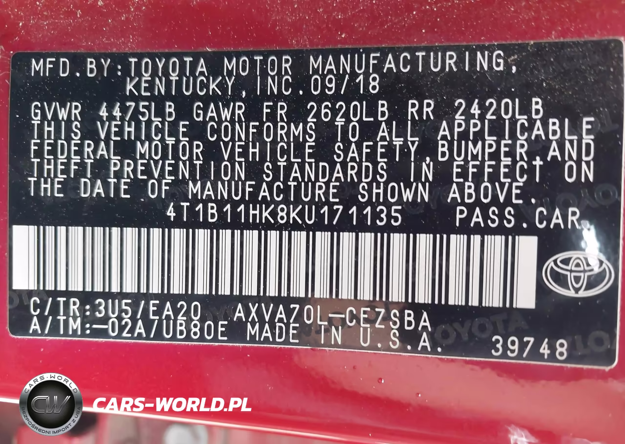 2019 Toyota Camry Se VIN:4T1B11HK8KU171135 - 9