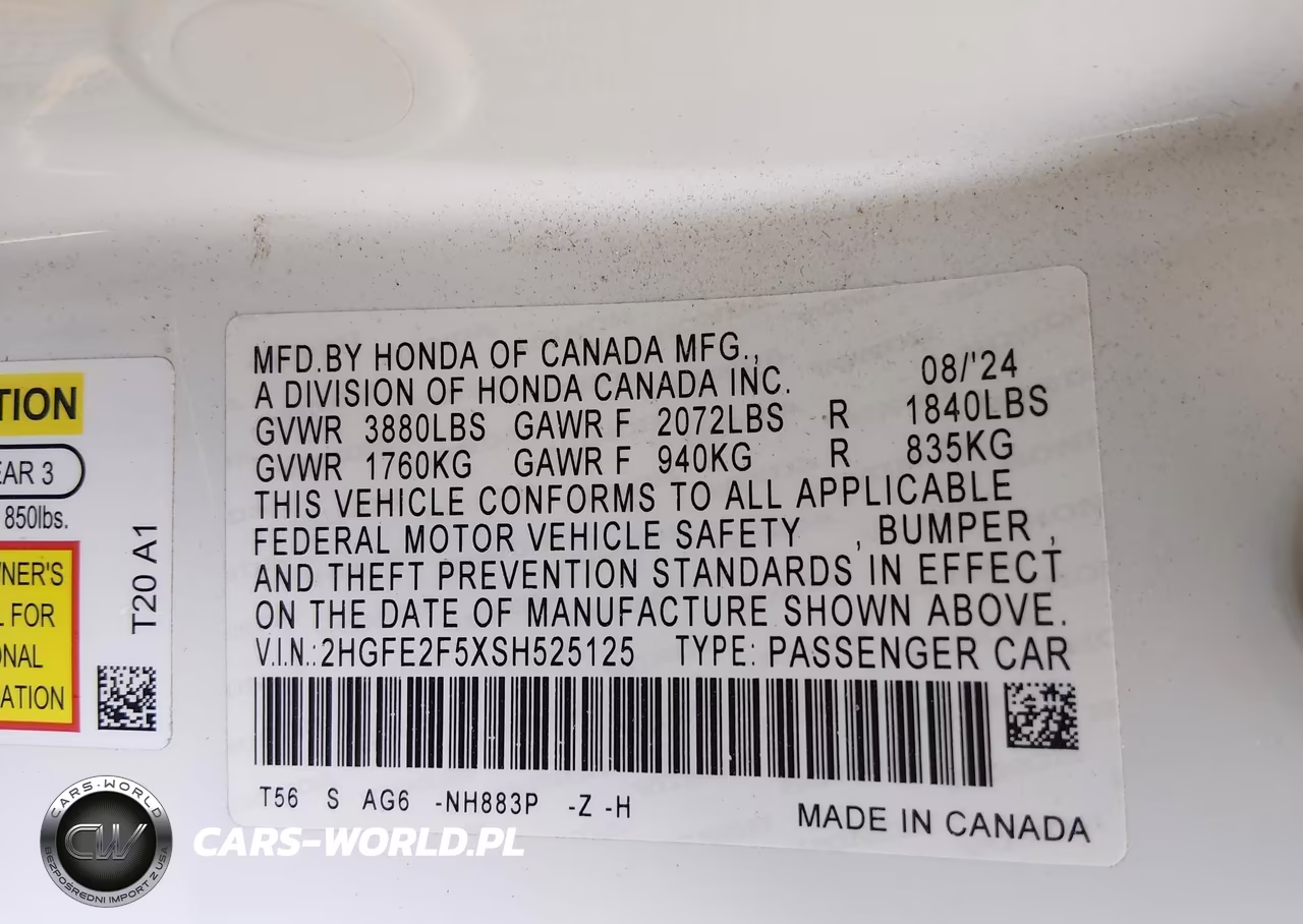 2025 Honda Civic Sport VIN:2HGFE2F5XSH525125 - 9