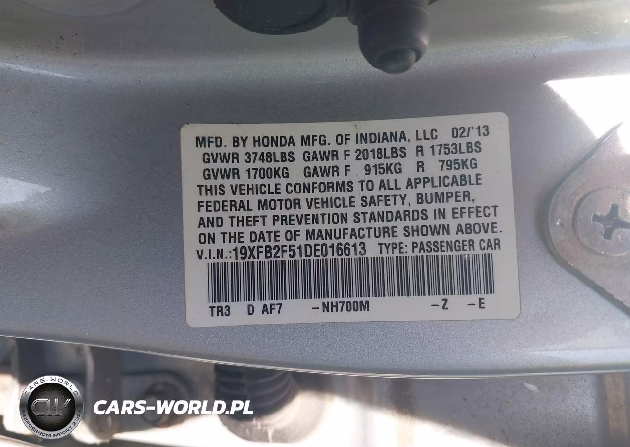 2013 Honda Civic Lx VIN:19XFB2F51DE016613 - 9