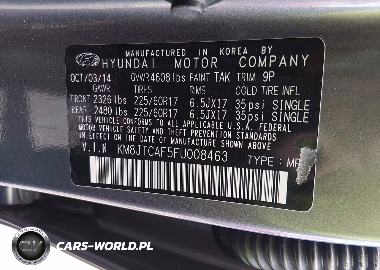 2015 Hyundai Tucson Gls VIN:KM8JTCAF5FU008463 - 9