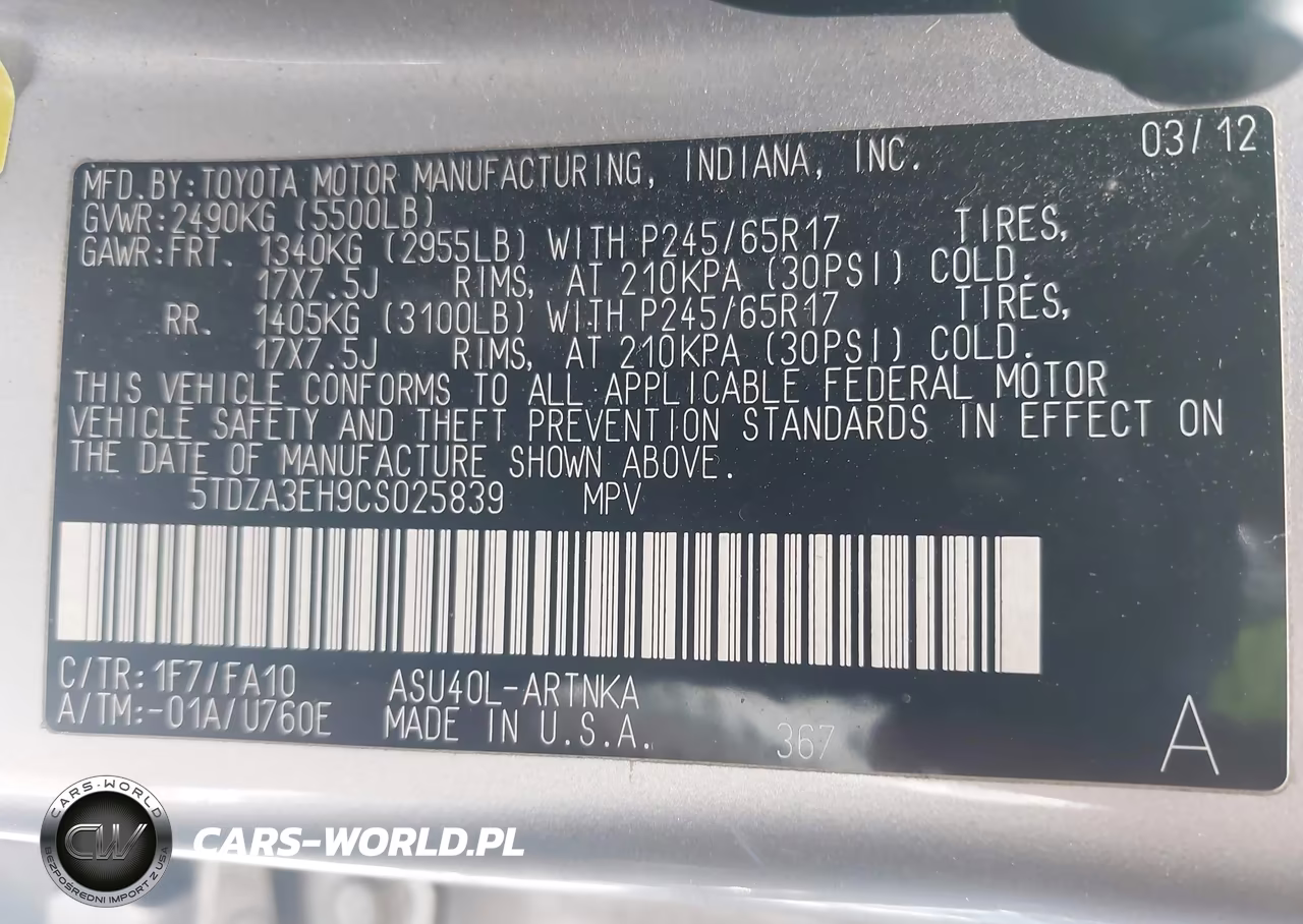 2012 Toyota Highlander VIN:5TDZA3EH9CS025839 - 9