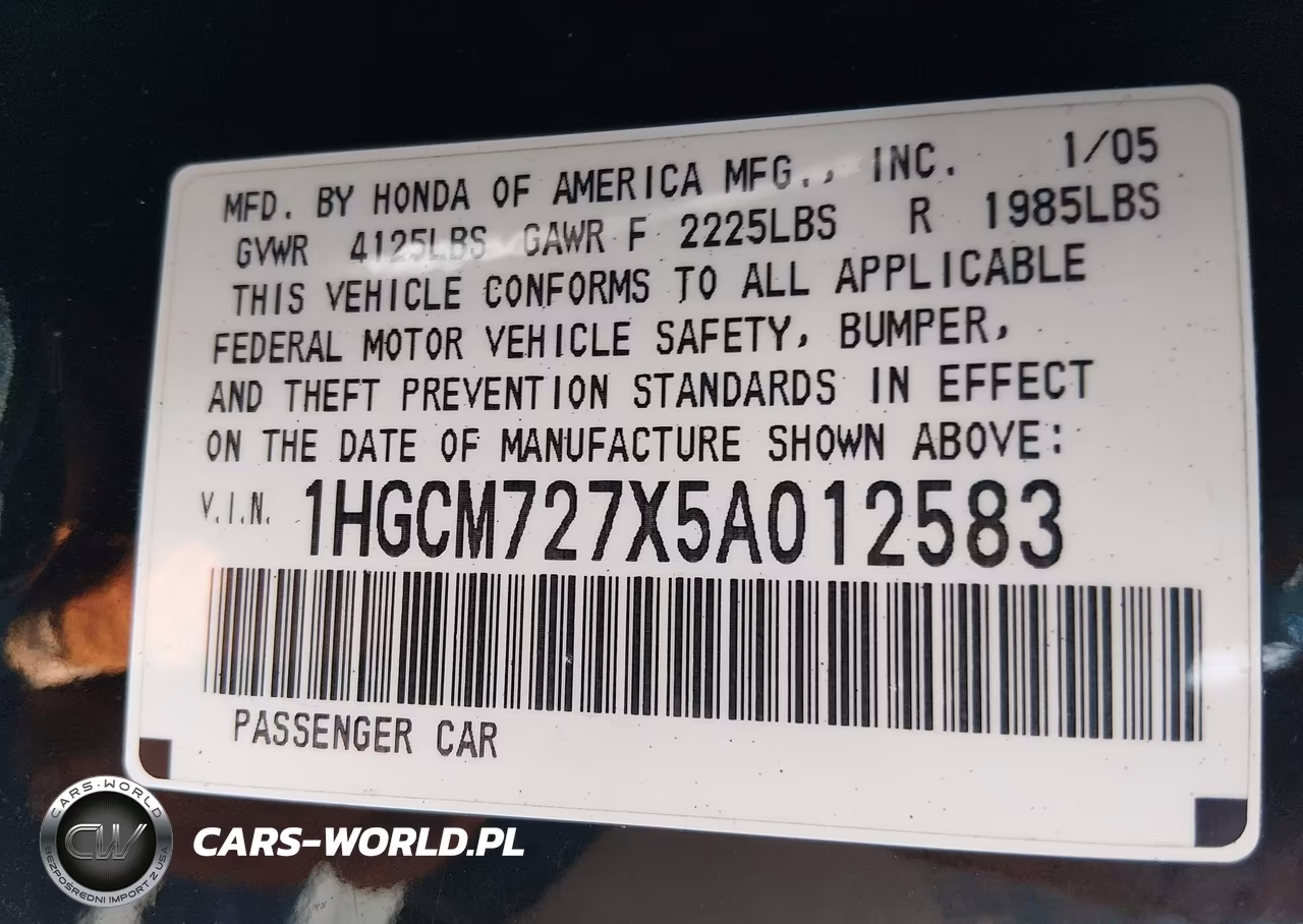 2005 Honda Accord 2.4 Ex VIN:1HGCM727X5A012583 - 9