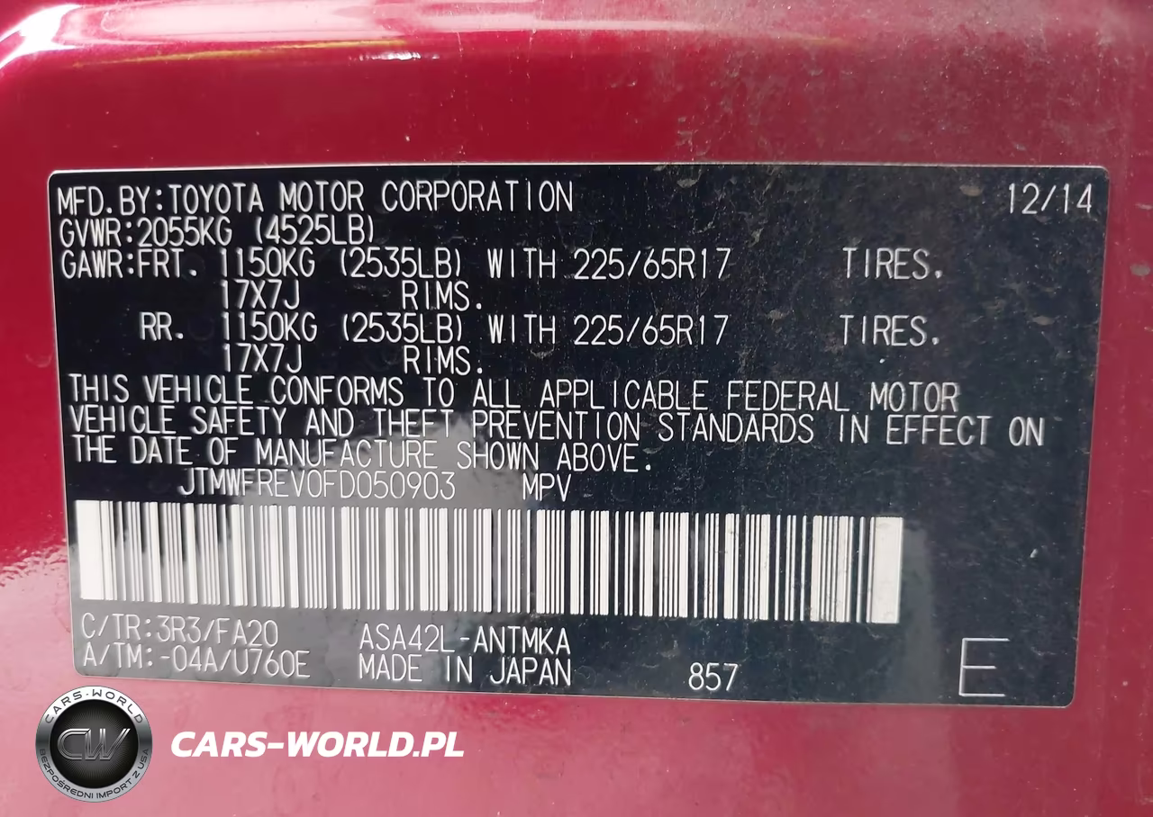 2015 Toyota Rav4 Xle VIN:JTMWFREV0FD050903 - 9