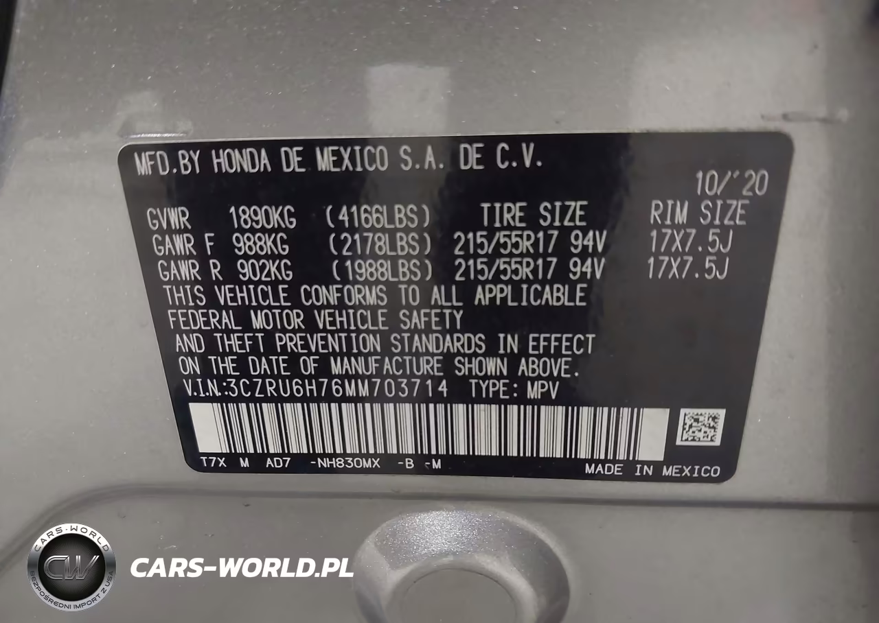 2021 Honda Hr-V Awd Ex-L VIN:3CZRU6H76MM703714 - 9