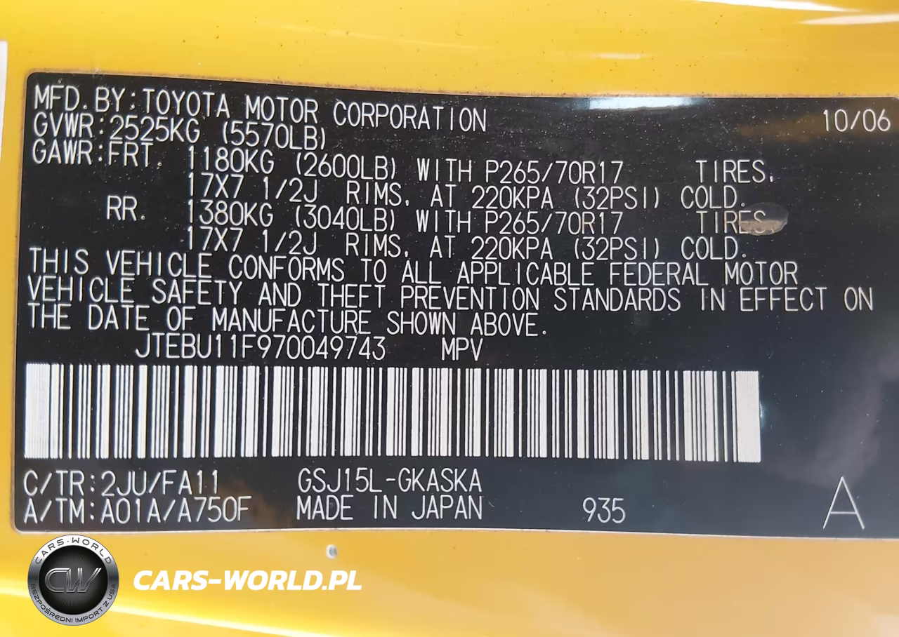 2007 Toyota Fj Cruiser VIN:JTEBU11F970049743 - 9
