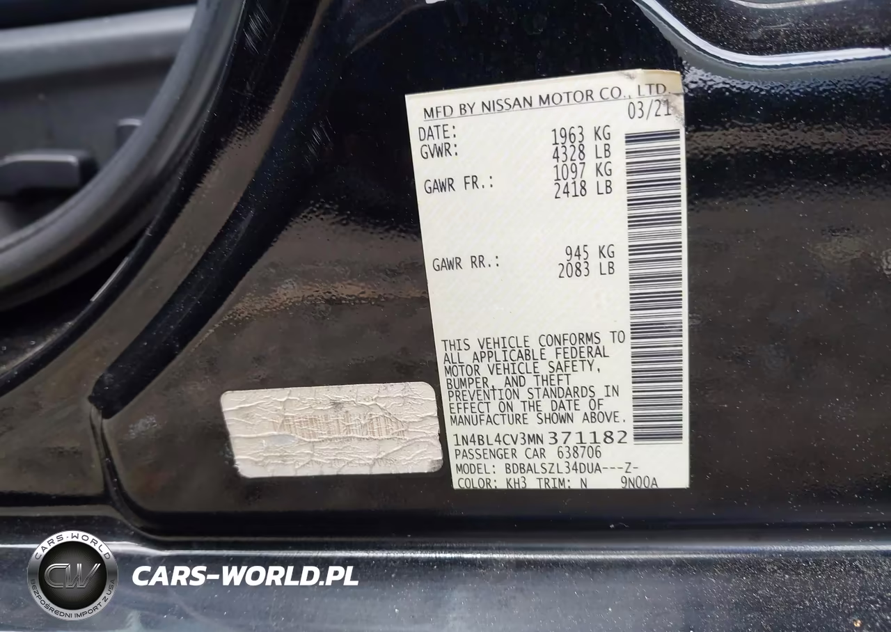 2021 Nissan Altima Sr Fwd VIN:1N4BL4CV3MN371182 - 9