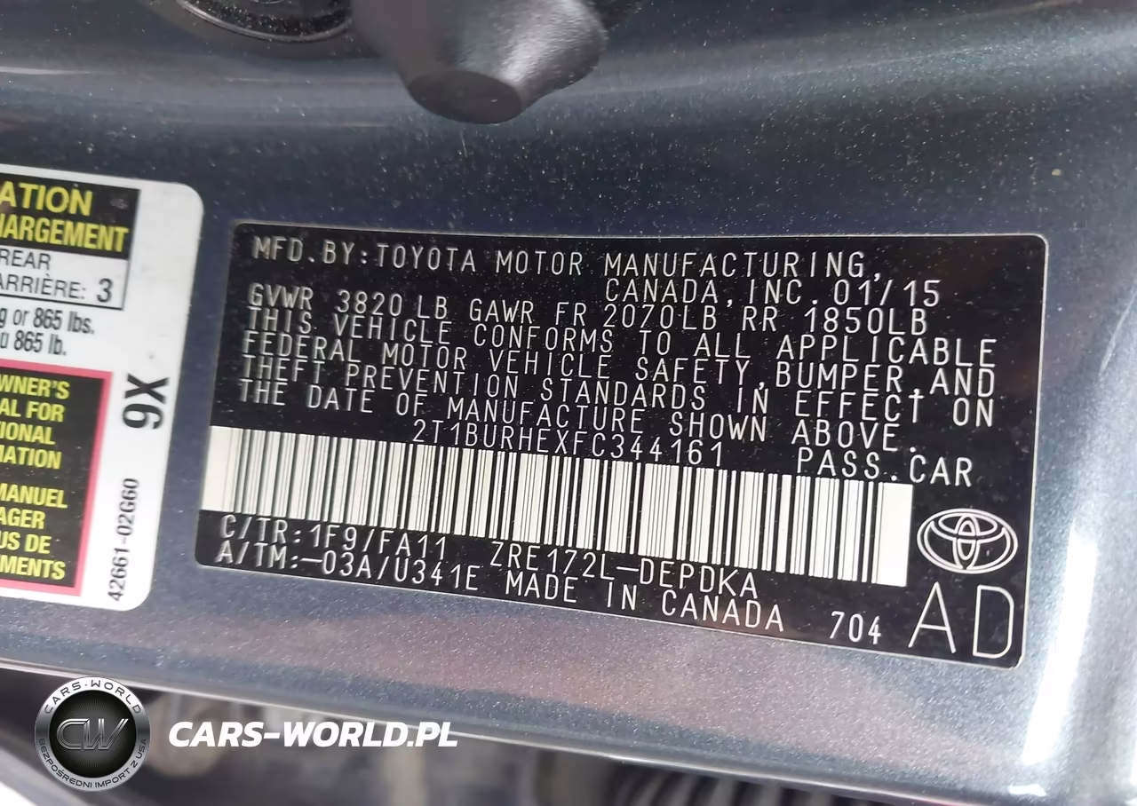 2015 Toyota Corolla L VIN:2T1BURHEXFC344161 - 9