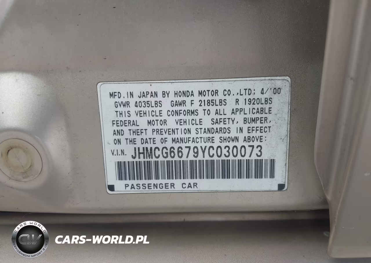 2000 Honda Accord 2.3 Ex VIN:JHMCG6679YC030073 - 9