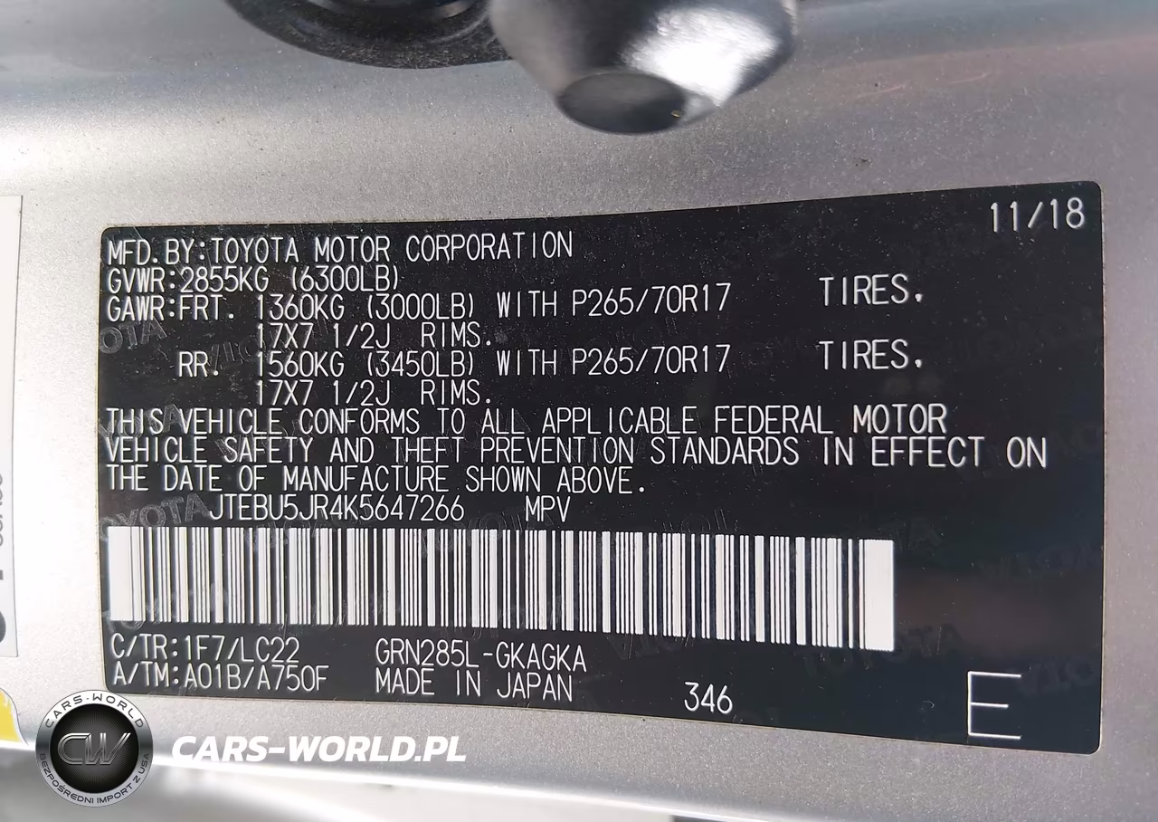 2019 Toyota 4Runner Trd Off Road Premium VIN:JTEBU5JR4K5647266 - 9