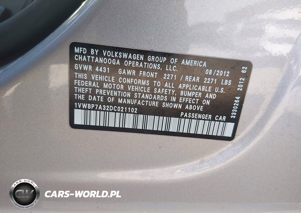 2013 Volkswagen Passat 2.5L Se VIN:1VWBP7A32DC021102 - 9