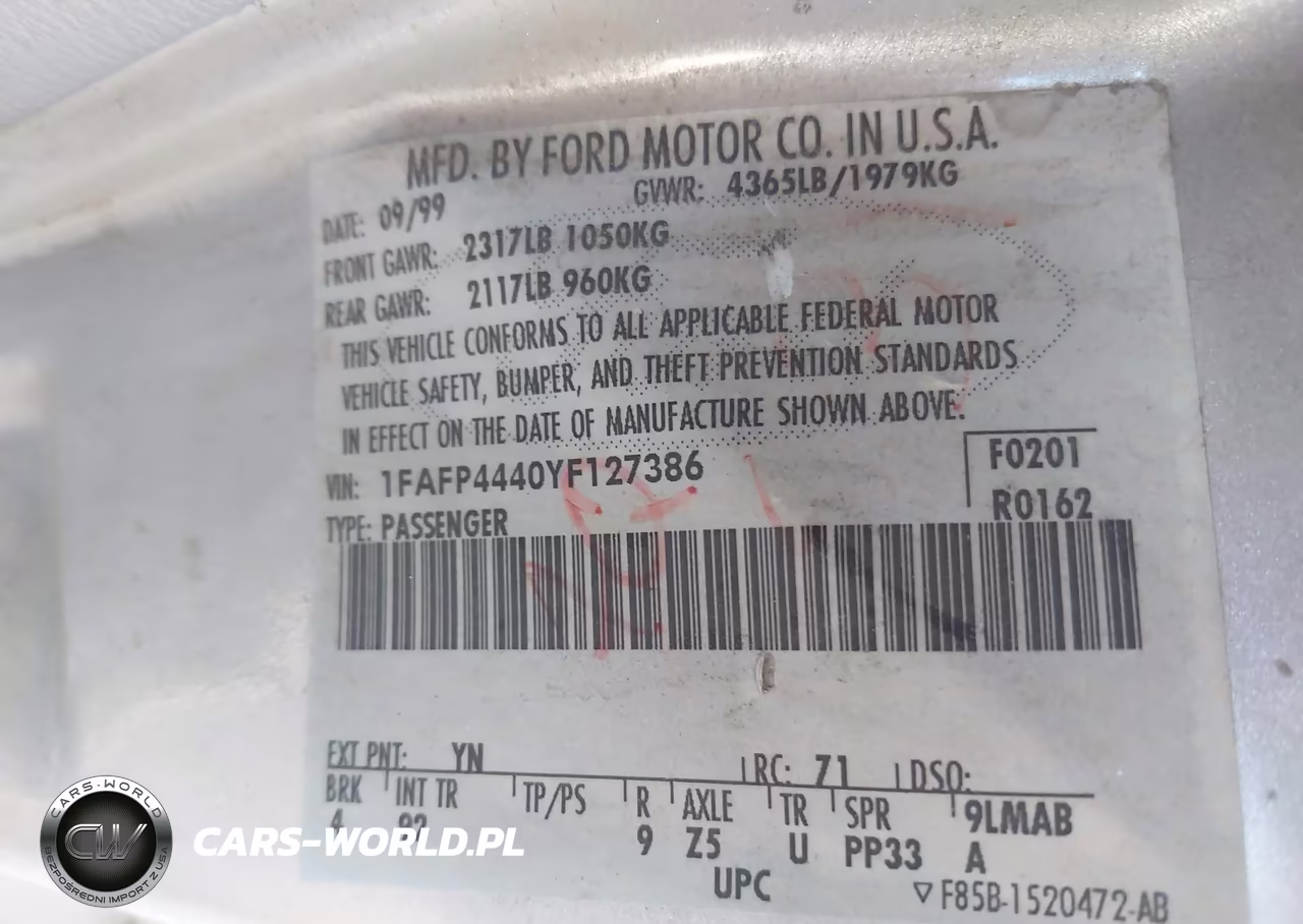 2000 Ford Mustang VIN:1FAFP4440YF127386 - 9