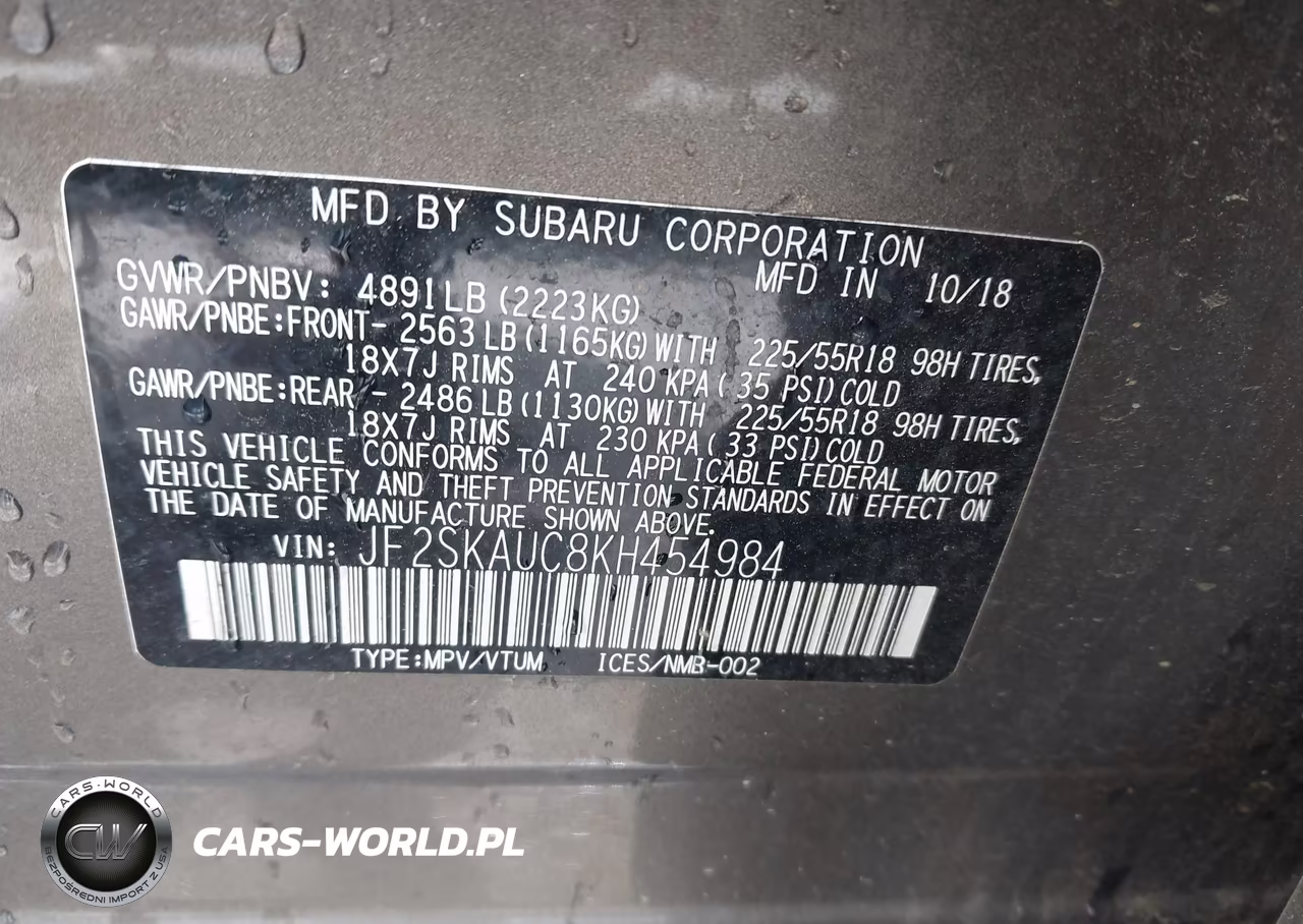 2019 Subaru Forester Limited VIN:JF2SKAUC8KH454984 - 9