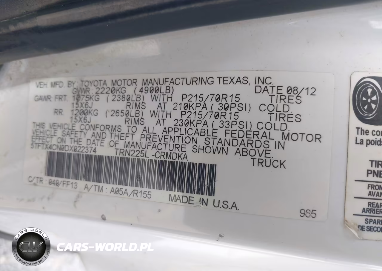 2013 Toyota Tacoma VIN:5TFTX4CN0DX022374 - 9