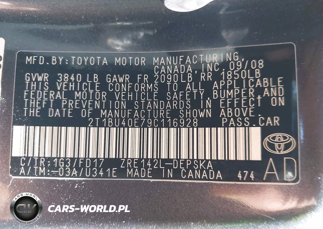 2009 Toyota Corolla S VIN:2T1BU40E79C116928 - 9