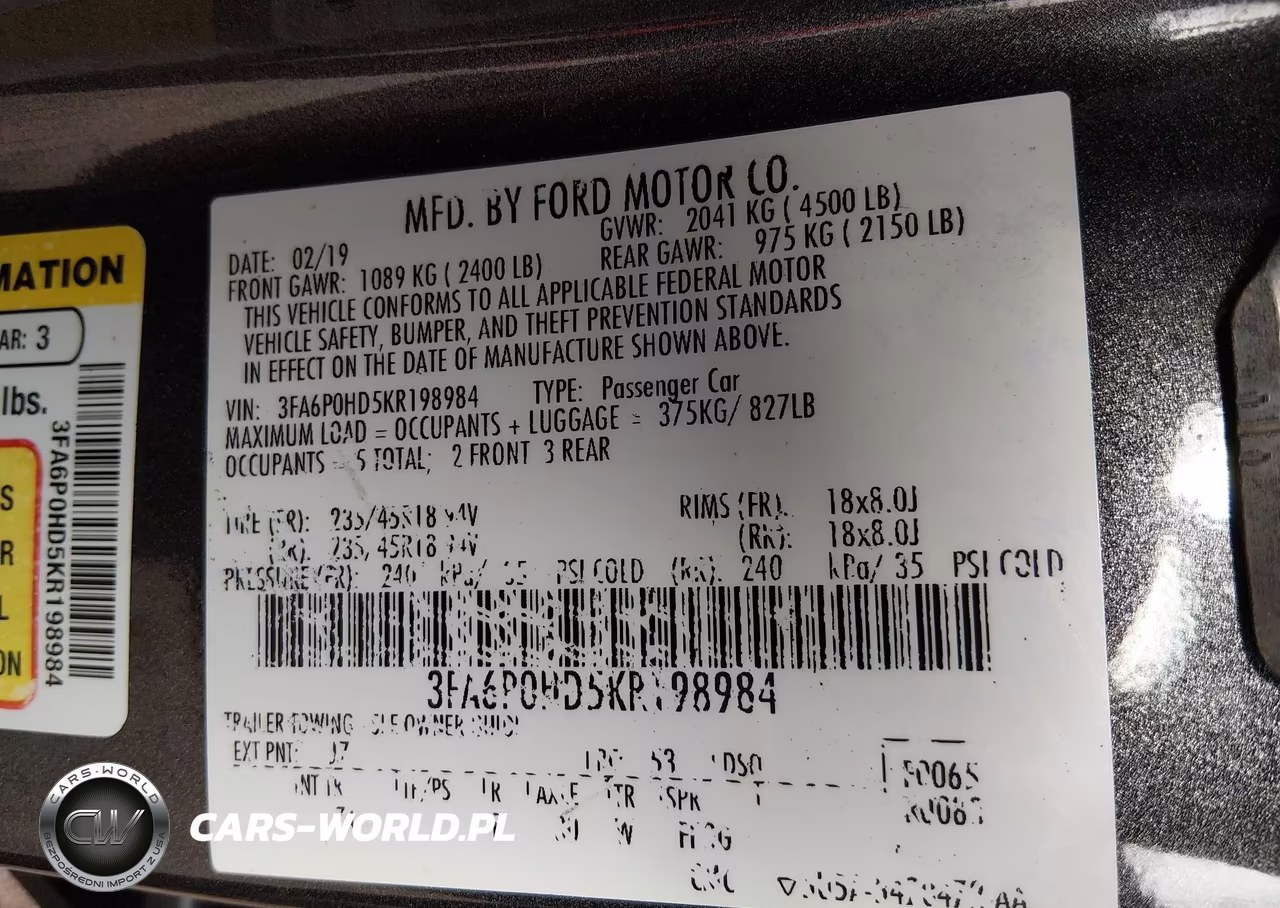 2019 Ford Fusion Se VIN:3FA6P0HD5KR198984 - 9