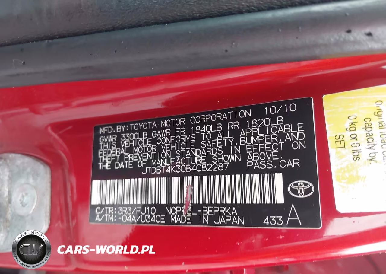 2011 Toyota Yaris VIN:JTDBT4K30B4082287 - 9
