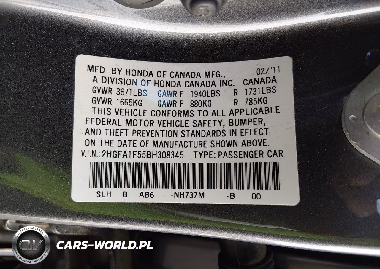 2011 Honda Civic Lx VIN:2HGFA1F55BH308345 - 9