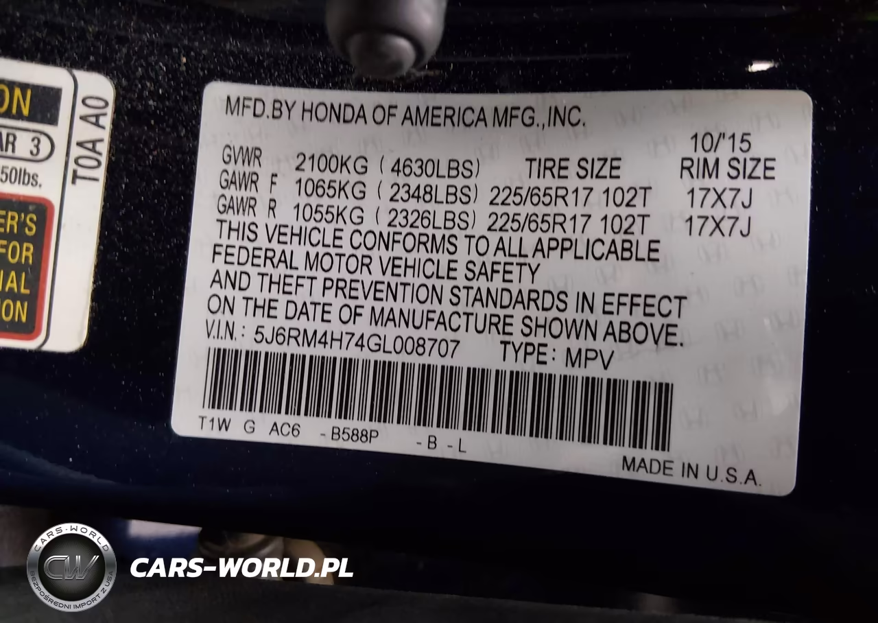 2016 Honda Cr-V Ex-L VIN:5J6RM4H74GL008707 - 9