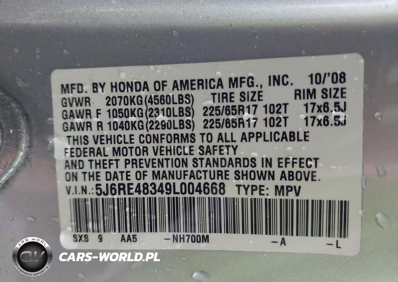 2009 Honda Cr-V Lx VIN:5J6RE48349L004668 - 9