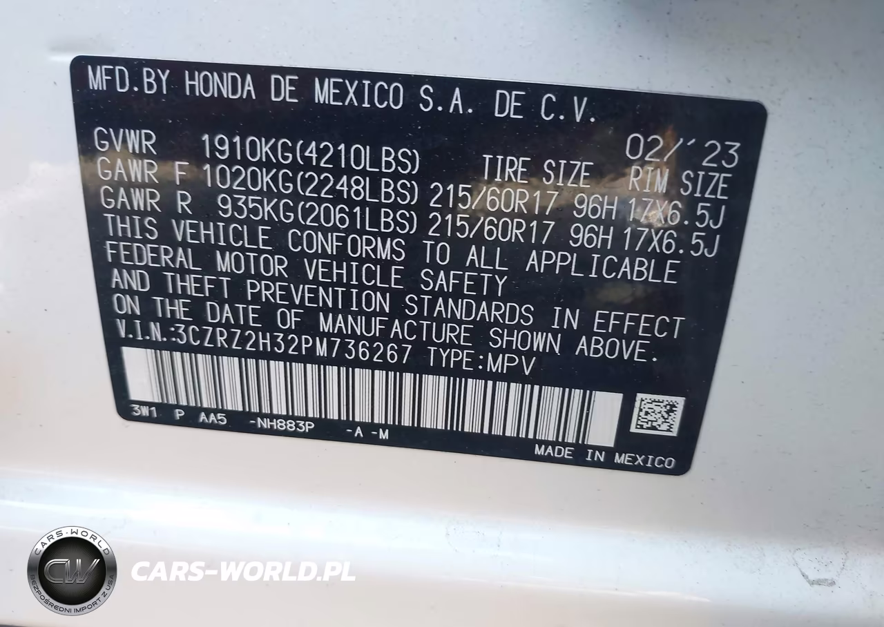 2023 Honda Hr-V Awd Lx VIN:3CZRZ2H32PM736267 - 9