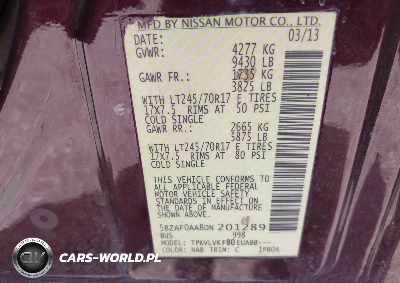 2013 Nissan Nv Passenger Nv3500 Hd Sl V8 VIN:5BZAF0AA8DN201289 - 9