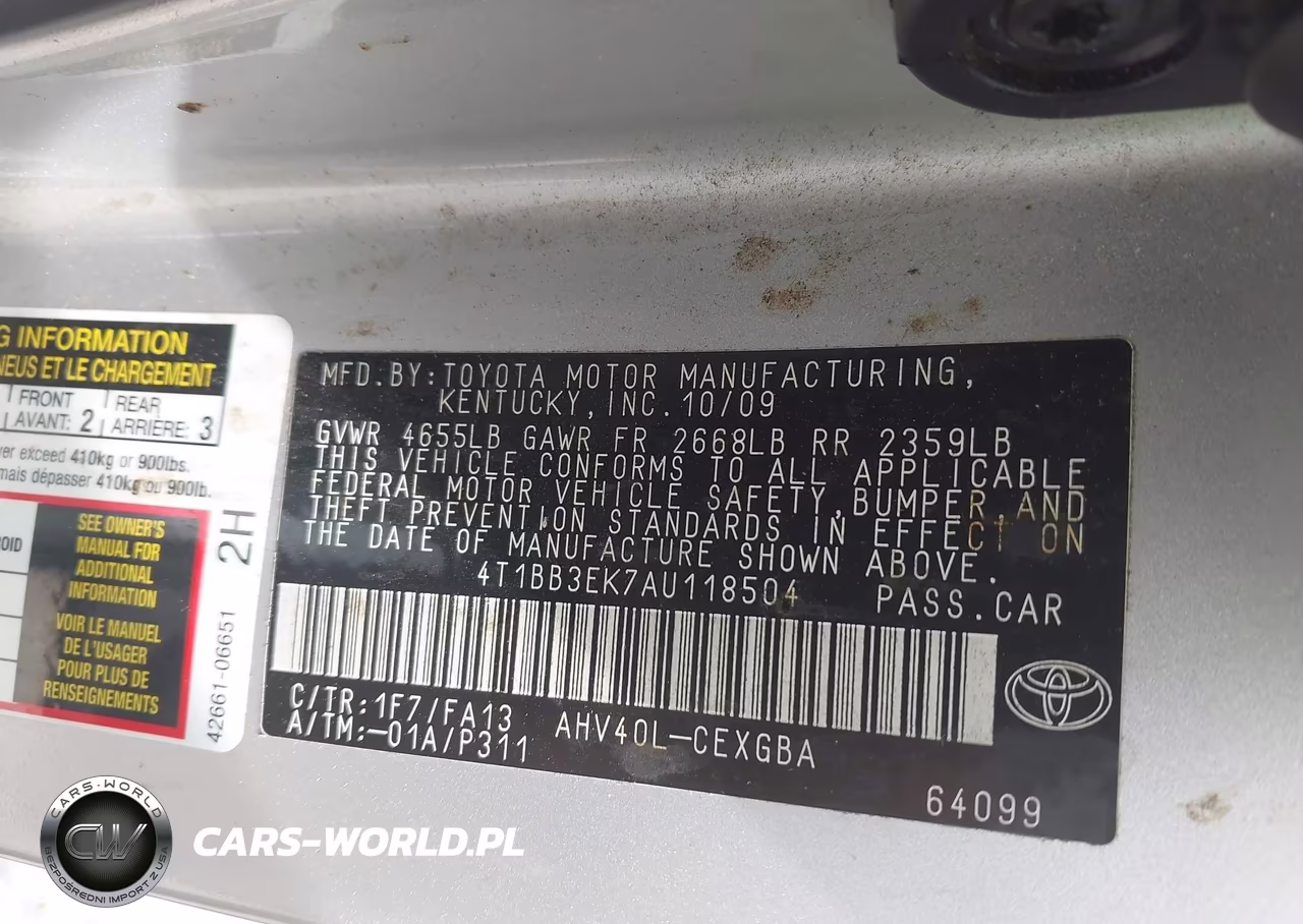 2010 Toyota Camry Hybrid VIN:4T1BB3EK7AU118504 - 9
