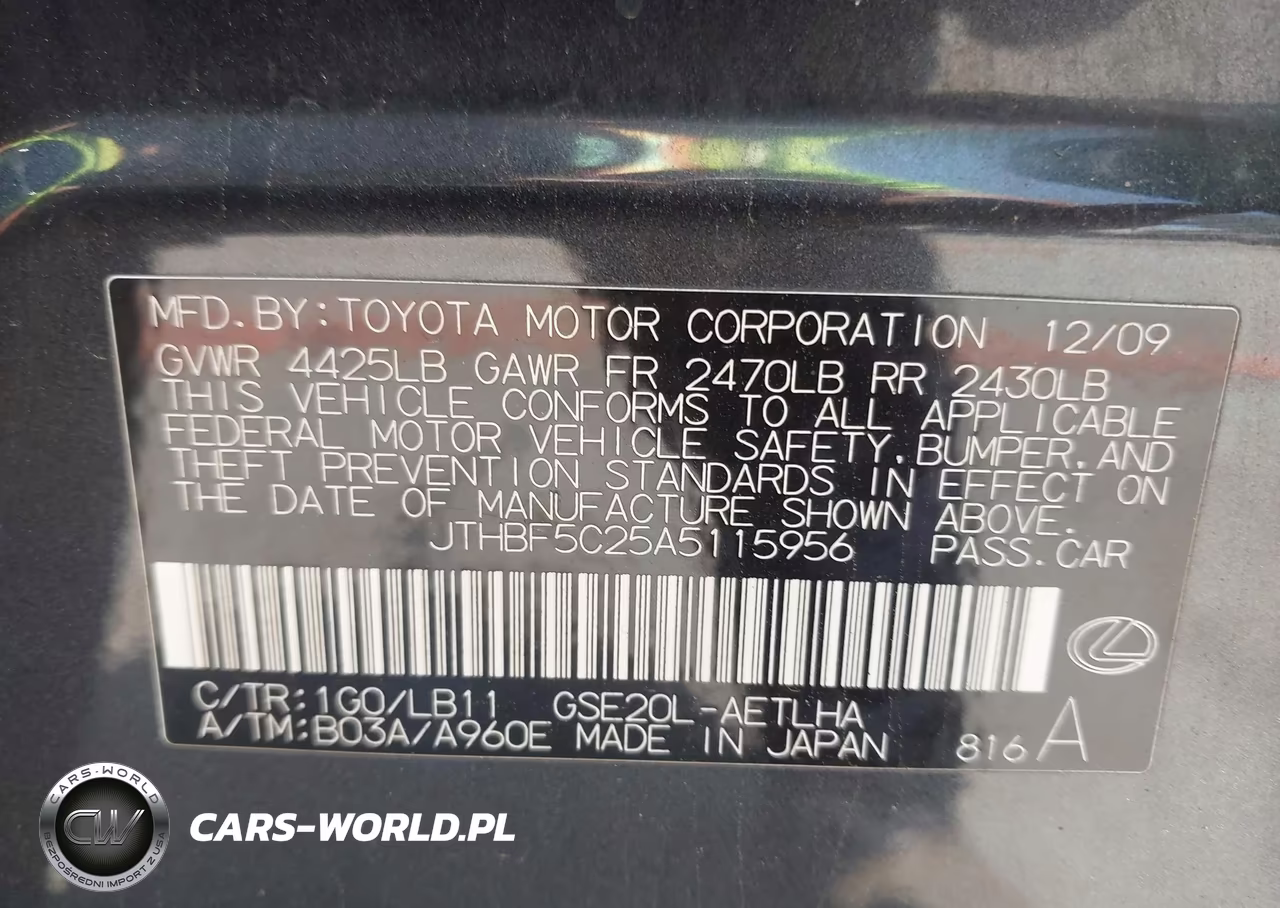 2010 Lexus Is 250 VIN:JTHBF5C25A5115956 - 9