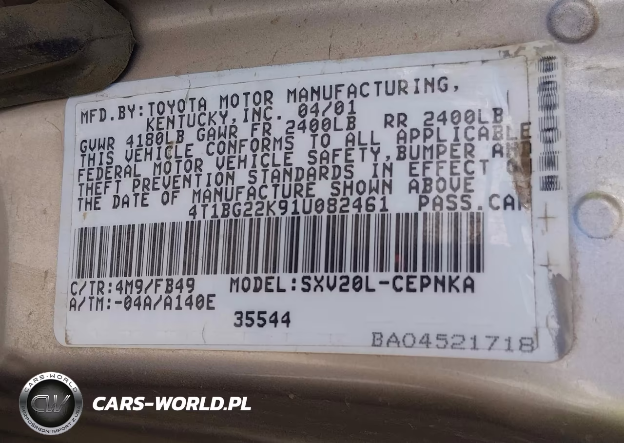 2001 Toyota Camry Le VIN:4T1BG22K91U082461 - 9