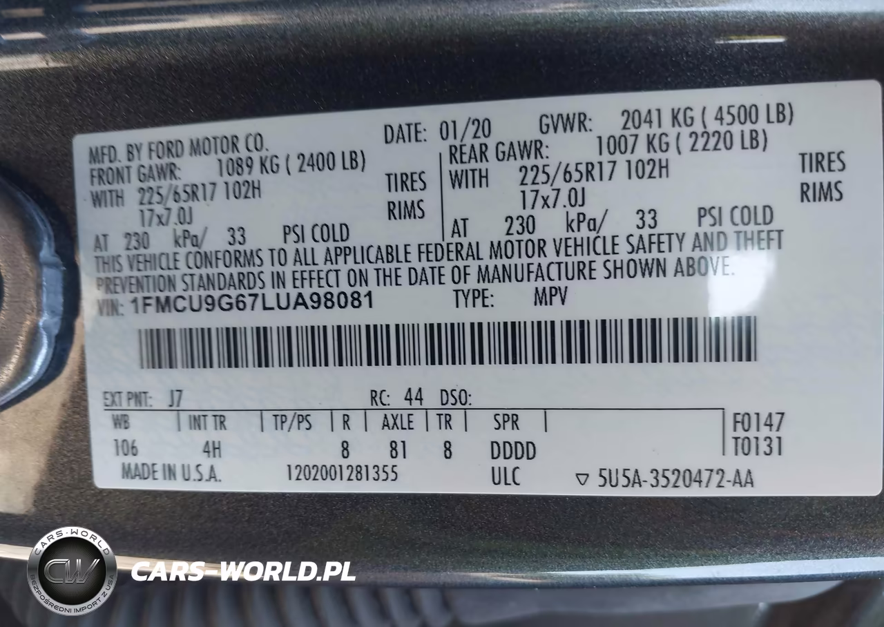2020 Ford Escape Se VIN:1FMCU9G67LUA98081 - 9