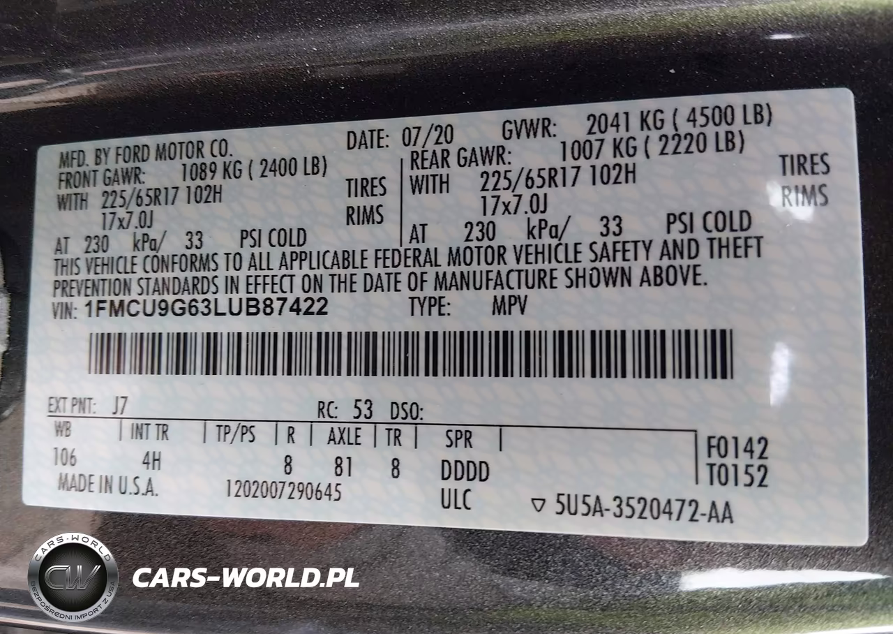 2020 Ford Escape Se VIN:1FMCU9G63LUB87422 - 9