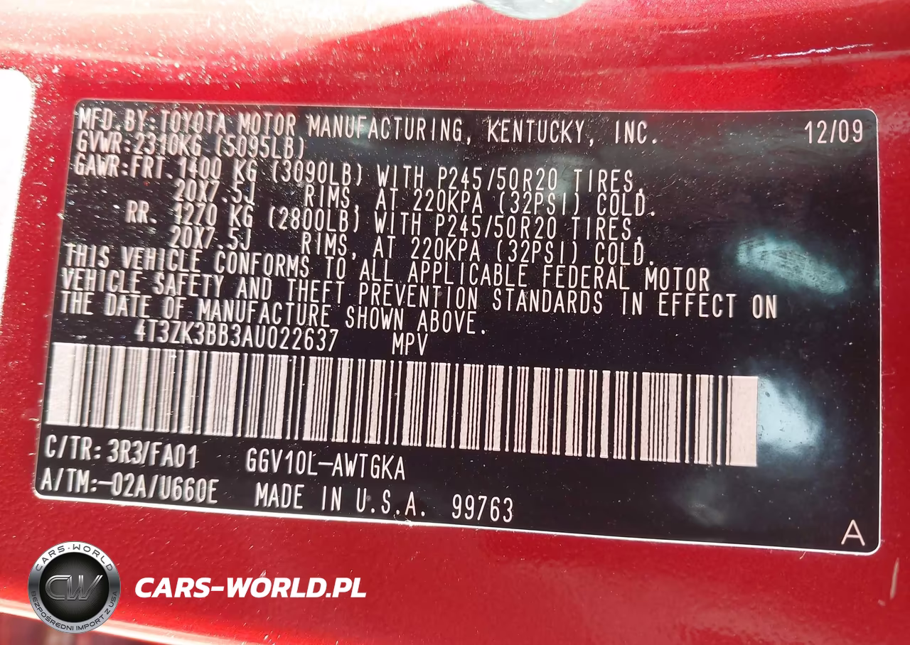 2010 Toyota Venza Base V6 VIN:4T3ZK3BB3AU022637 - 9