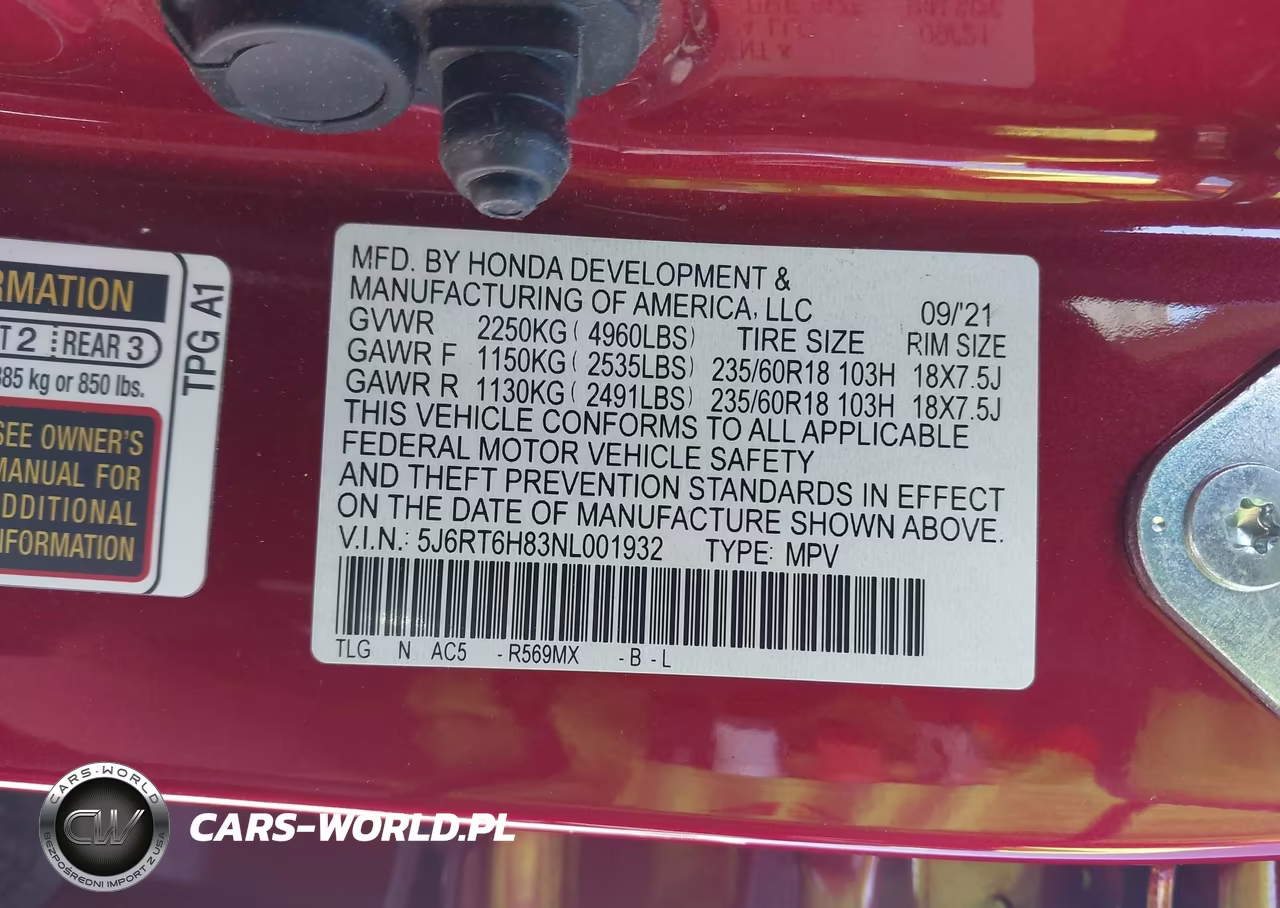 2022 Honda Cr-V Hybrid Ex-L VIN:5J6RT6H83NL001932 - 9