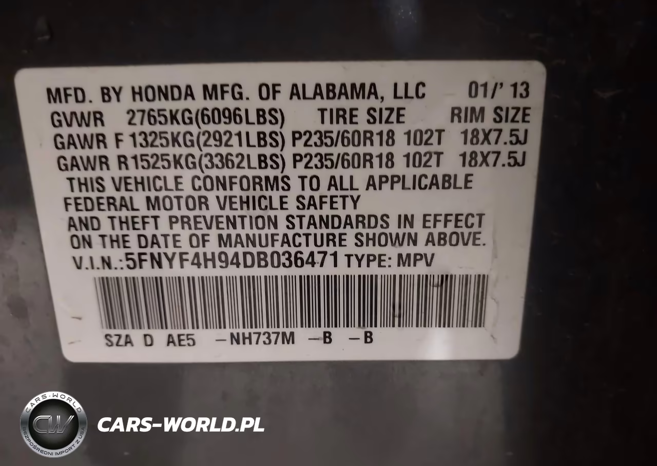 2013 Honda Pilot Touring VIN:5FNYF4H94DB036471 - 9