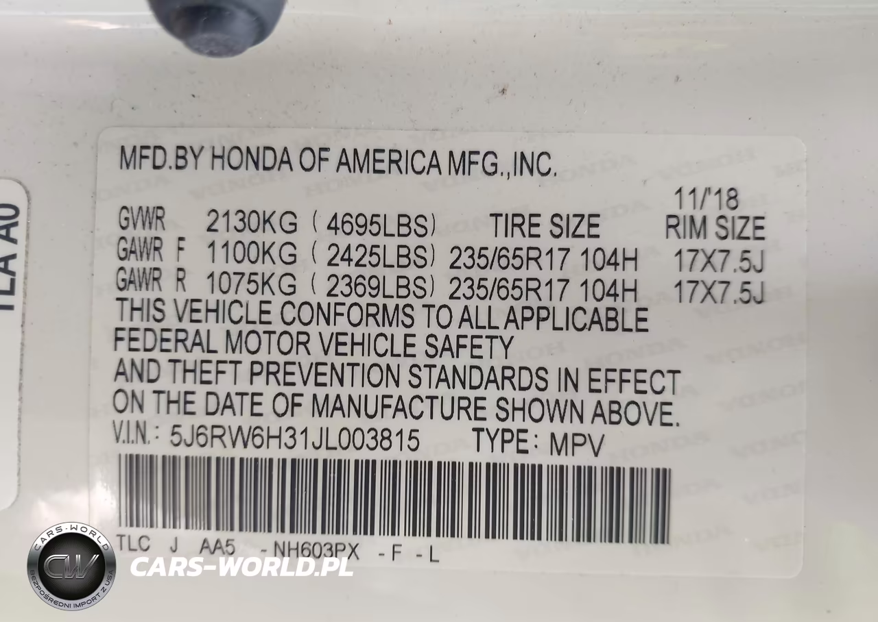 2018 Honda Cr-V Lx VIN:5J6RW6H31JL003815 - 9