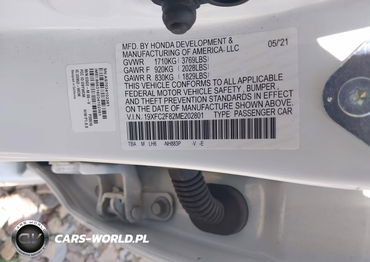 2021 Honda Civic Sport VIN:19XFC2F82ME202801 - 9